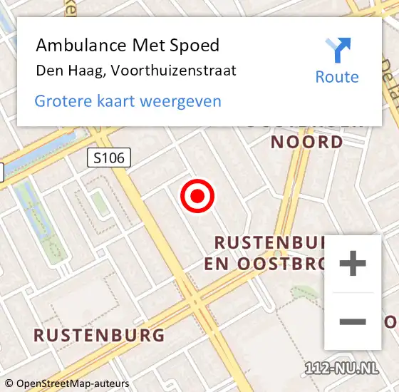 Locatie op kaart van de 112 melding: Ambulance Met Spoed Naar Den Haag, Voorthuizenstraat op 28 augustus 2022 06:34