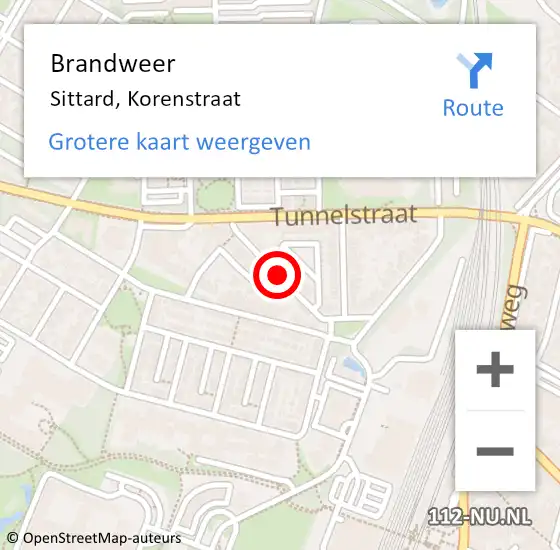 Locatie op kaart van de 112 melding: Brandweer Sittard, Korenstraat op 27 juli 2014 22:54