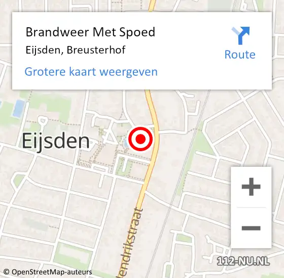 Locatie op kaart van de 112 melding: Brandweer Met Spoed Naar Eijsden, Breusterhof op 28 augustus 2022 07:37