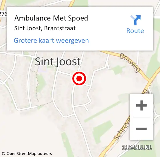 Locatie op kaart van de 112 melding: Ambulance Met Spoed Naar Sint Joost, Brantstraat op 28 augustus 2022 08:03