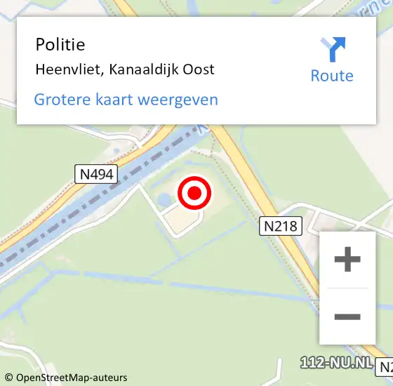 Locatie op kaart van de 112 melding: Politie Heenvliet, Kanaaldijk Oost op 28 augustus 2022 08:10