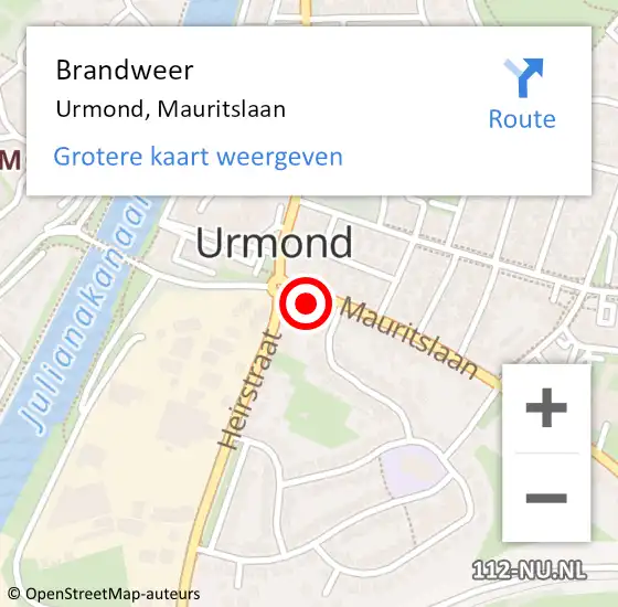 Locatie op kaart van de 112 melding: Brandweer Urmond, Mauritslaan op 27 juli 2014 23:00