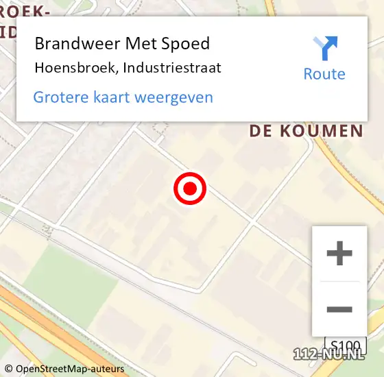 Locatie op kaart van de 112 melding: Brandweer Met Spoed Naar Hoensbroek, Industriestraat op 28 augustus 2022 09:02