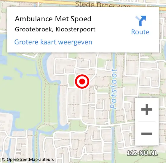 Locatie op kaart van de 112 melding: Ambulance Met Spoed Naar Grootebroek, Kloosterpoort op 28 augustus 2022 09:16