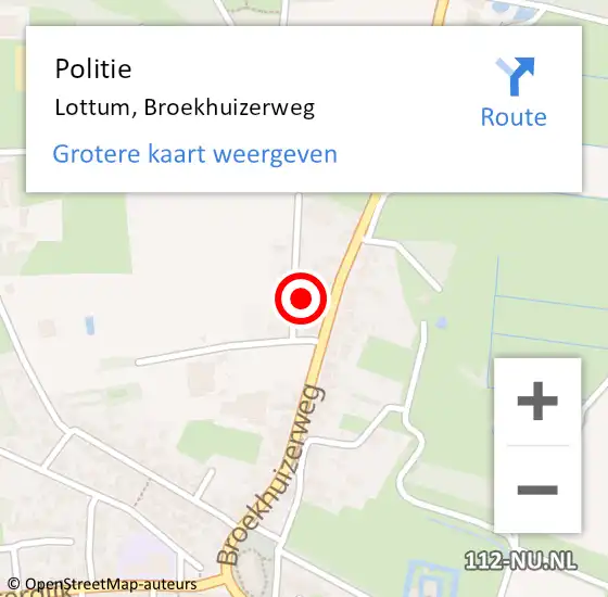 Locatie op kaart van de 112 melding: Politie Lottum, Broekhuizerweg op 28 augustus 2022 09:35