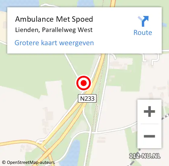 Locatie op kaart van de 112 melding: Ambulance Met Spoed Naar Lienden, Parallelweg West op 28 augustus 2022 10:00