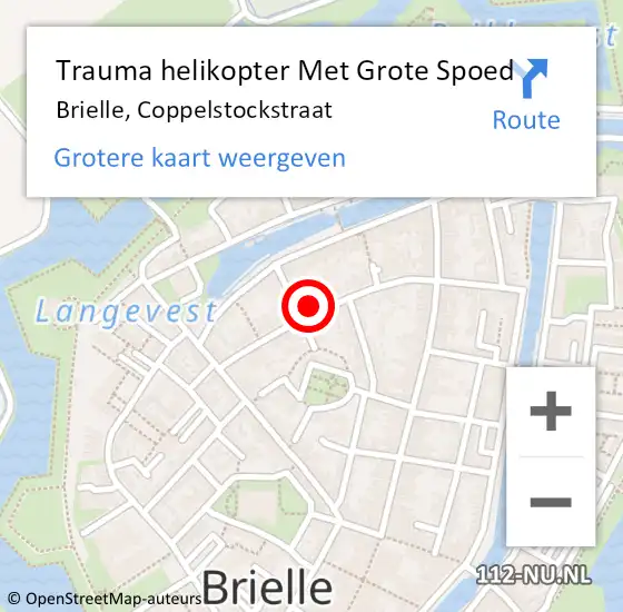 Locatie op kaart van de 112 melding: Trauma helikopter Met Grote Spoed Naar Brielle, Coppelstockstraat op 28 augustus 2022 10:22