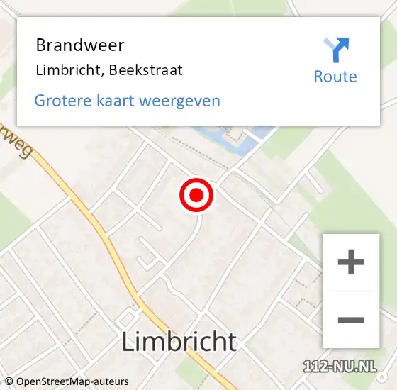 Locatie op kaart van de 112 melding: Brandweer Limbricht, Beekstraat op 27 juli 2014 23:09