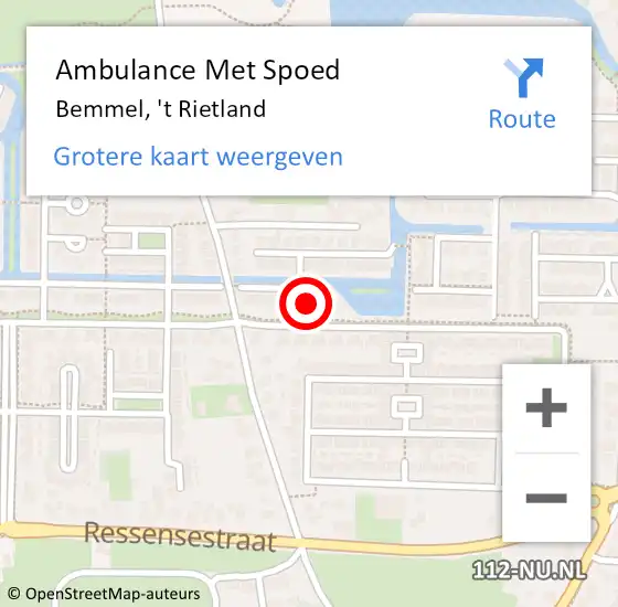 Locatie op kaart van de 112 melding: Ambulance Met Spoed Naar Bemmel, 't Rietland op 28 augustus 2022 10:25