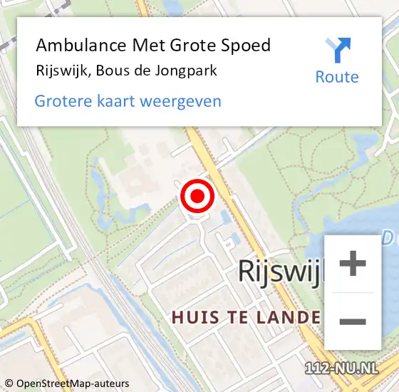 Locatie op kaart van de 112 melding: Ambulance Met Grote Spoed Naar Rijswijk, Bous de Jongpark op 28 augustus 2022 10:41