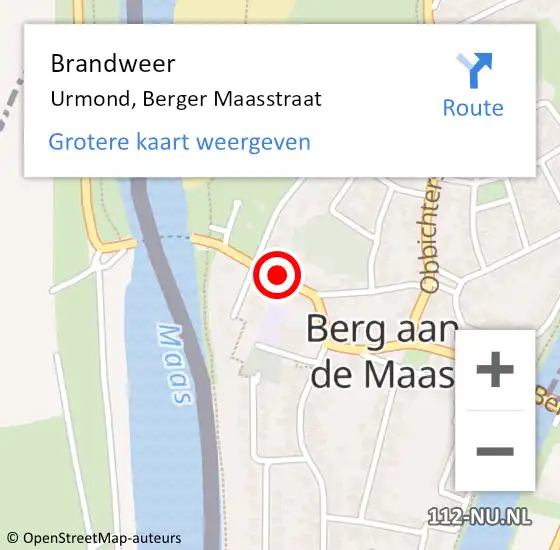 Locatie op kaart van de 112 melding: Brandweer Urmond, Berger Maasstraat op 27 juli 2014 23:11