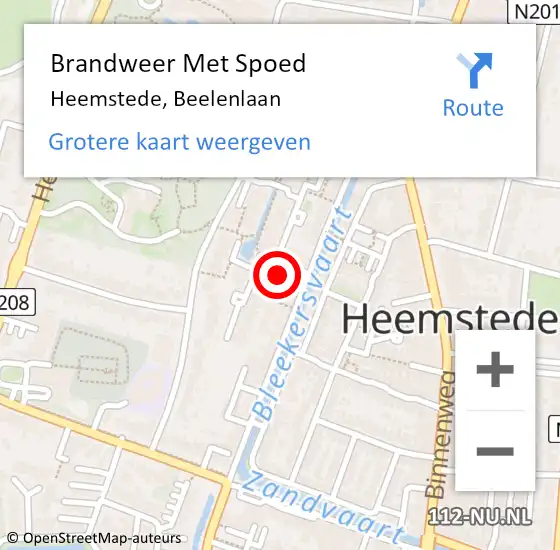 Locatie op kaart van de 112 melding: Brandweer Met Spoed Naar Heemstede, Beelenlaan op 28 augustus 2022 10:48