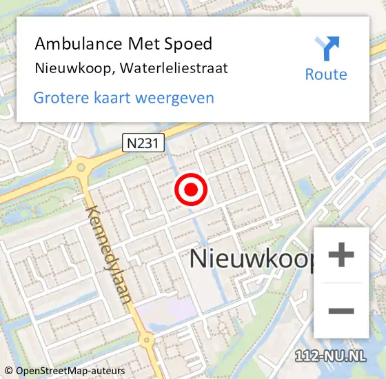 Locatie op kaart van de 112 melding: Ambulance Met Spoed Naar Nieuwkoop, Waterleliestraat op 28 augustus 2022 11:02