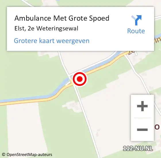 Locatie op kaart van de 112 melding: Ambulance Met Grote Spoed Naar Elst, 2e Weteringsewal op 28 augustus 2022 11:28