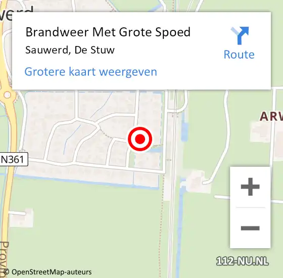 Locatie op kaart van de 112 melding: Brandweer Met Grote Spoed Naar Sauwerd, De Stuw op 28 augustus 2022 11:34