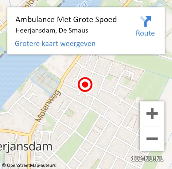 Locatie op kaart van de 112 melding: Ambulance Met Grote Spoed Naar Heerjansdam, De Smaus op 28 augustus 2022 11:39
