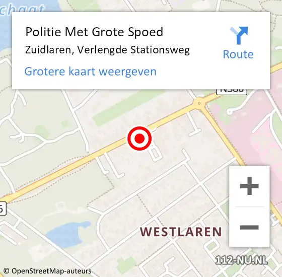 Locatie op kaart van de 112 melding: Politie Met Grote Spoed Naar Zuidlaren, Verlengde Stationsweg op 28 augustus 2022 12:21