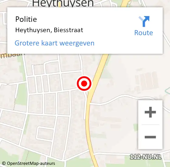 Locatie op kaart van de 112 melding: Politie Heythuysen, Biesstraat op 28 augustus 2022 12:25