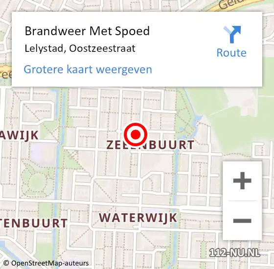 Locatie op kaart van de 112 melding: Brandweer Met Spoed Naar Lelystad, Oostzeestraat op 28 augustus 2022 12:39