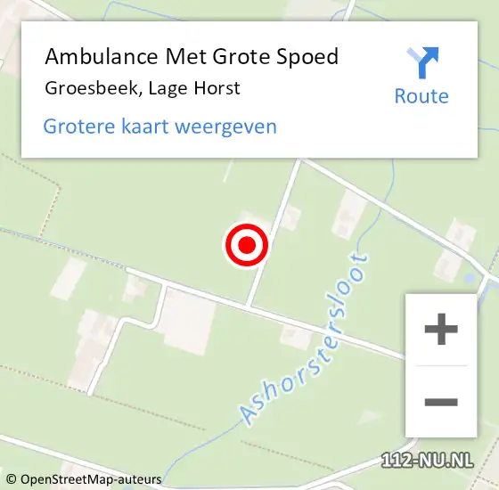 Locatie op kaart van de 112 melding: Ambulance Met Grote Spoed Naar Groesbeek, Lage Horst op 28 augustus 2022 12:39