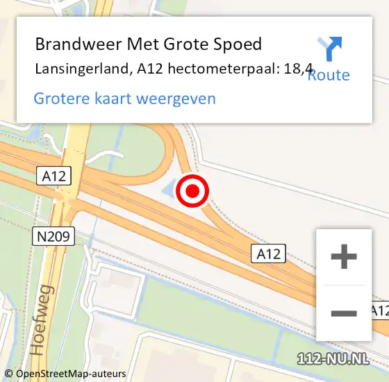 Locatie op kaart van de 112 melding: Brandweer Met Grote Spoed Naar Lansingerland, A12 hectometerpaal: 18,4 op 28 augustus 2022 13:07