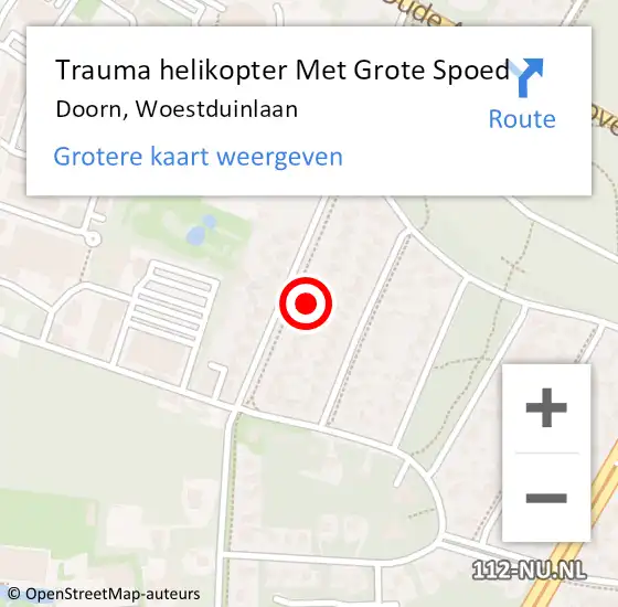 Locatie op kaart van de 112 melding: Trauma helikopter Met Grote Spoed Naar Doorn, Woestduinlaan op 28 augustus 2022 13:07