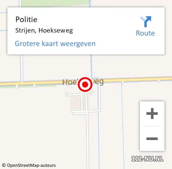 Locatie op kaart van de 112 melding: Politie Strijen, Hoekseweg op 28 augustus 2022 13:39