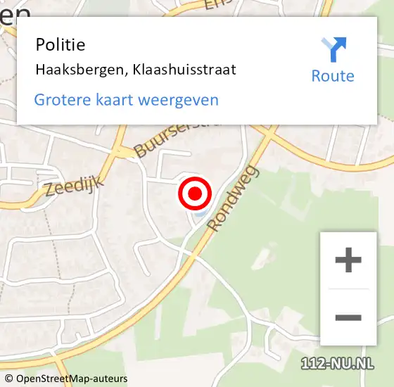 Locatie op kaart van de 112 melding: Politie Haaksbergen, Klaashuisstraat op 28 augustus 2022 13:39