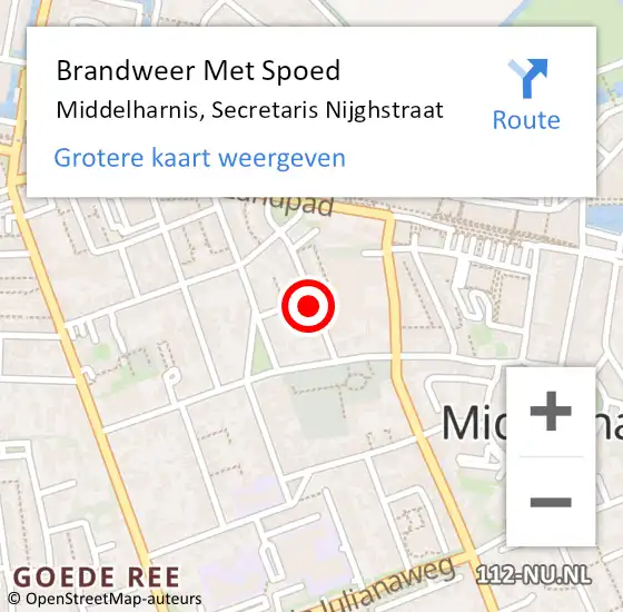 Locatie op kaart van de 112 melding: Brandweer Met Spoed Naar Middelharnis, Secretaris Nijghstraat op 28 augustus 2022 13:40