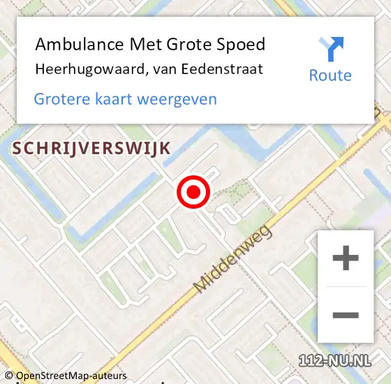 Locatie op kaart van de 112 melding: Ambulance Met Grote Spoed Naar Heerhugowaard, van Eedenstraat op 28 augustus 2022 13:47