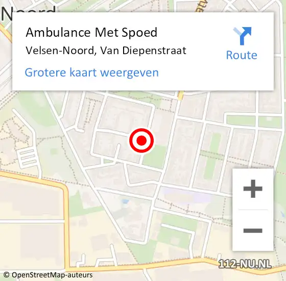 Locatie op kaart van de 112 melding: Ambulance Met Spoed Naar Velsen-Noord, Van Diepenstraat op 28 augustus 2022 13:57