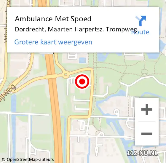 Locatie op kaart van de 112 melding: Ambulance Met Spoed Naar Dordrecht, Maarten Harpertsz. Trompweg op 28 augustus 2022 14:37