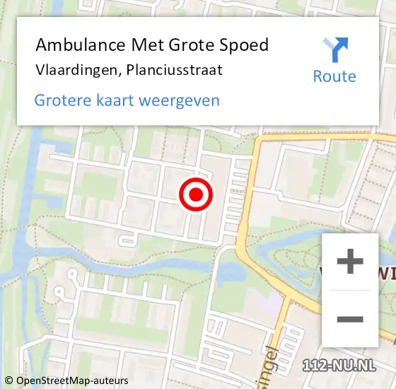 Locatie op kaart van de 112 melding: Ambulance Met Grote Spoed Naar Vlaardingen, Planciusstraat op 28 augustus 2022 15:14