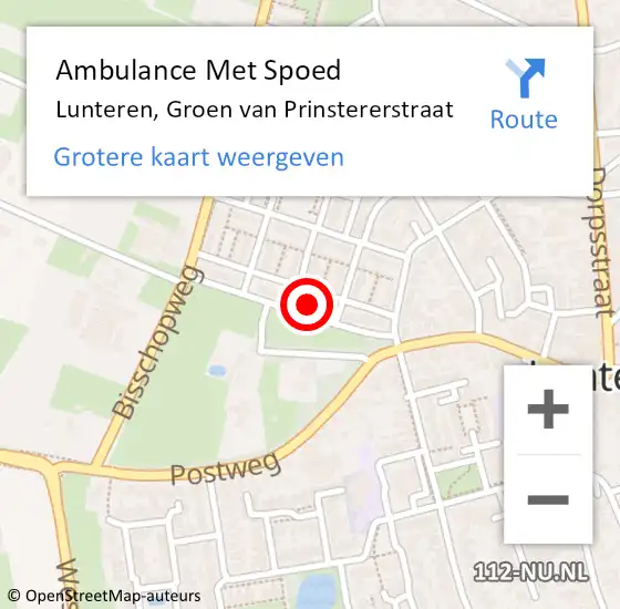Locatie op kaart van de 112 melding: Ambulance Met Spoed Naar Lunteren, Groen van Prinstererstraat op 28 augustus 2022 15:20