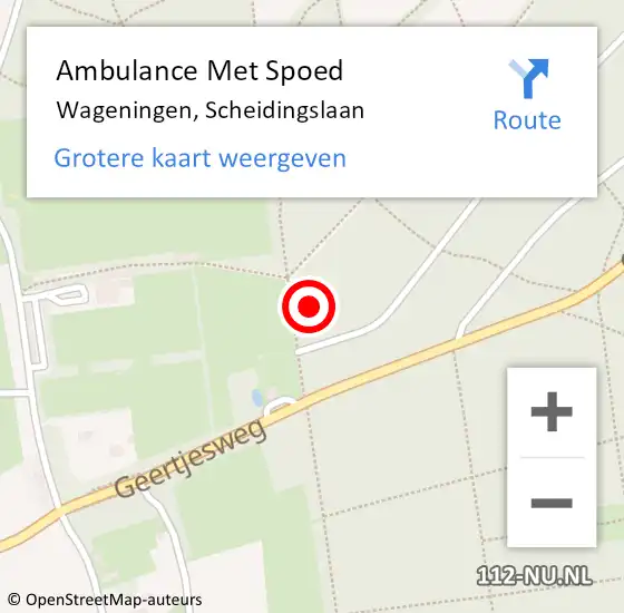 Locatie op kaart van de 112 melding: Ambulance Met Spoed Naar Wageningen, Scheidingslaan op 28 augustus 2022 15:22