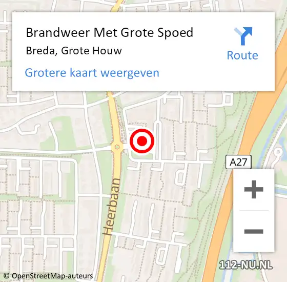 Locatie op kaart van de 112 melding: Brandweer Met Grote Spoed Naar Breda, Grote Houw op 28 augustus 2022 15:28