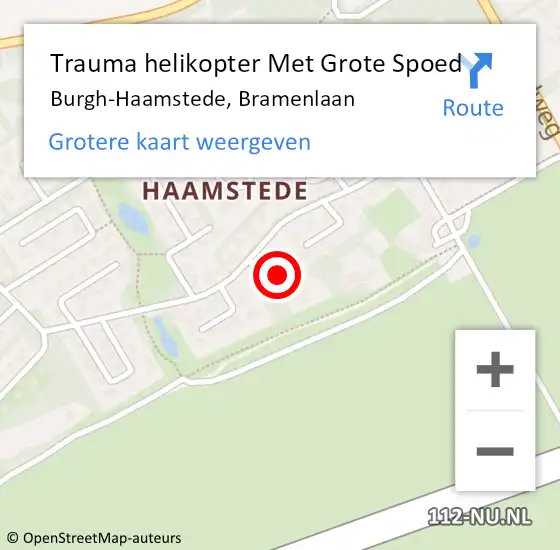 Locatie op kaart van de 112 melding: Trauma helikopter Met Grote Spoed Naar Burgh-Haamstede, Bramenlaan op 28 augustus 2022 15:37