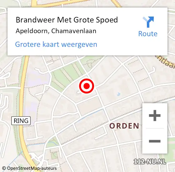 Locatie op kaart van de 112 melding: Brandweer Met Grote Spoed Naar Apeldoorn, Chamavenlaan op 28 augustus 2022 16:05