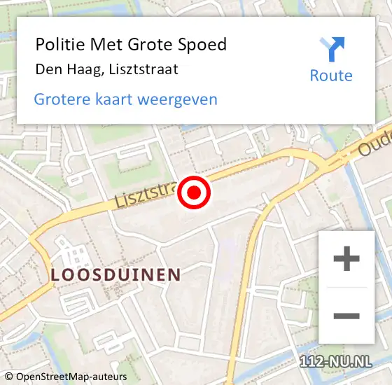 Locatie op kaart van de 112 melding: Politie Met Grote Spoed Naar Den Haag, Lisztstraat op 28 augustus 2022 16:27