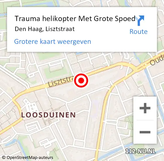 Locatie op kaart van de 112 melding: Trauma helikopter Met Grote Spoed Naar Den Haag, Lisztstraat op 28 augustus 2022 16:27