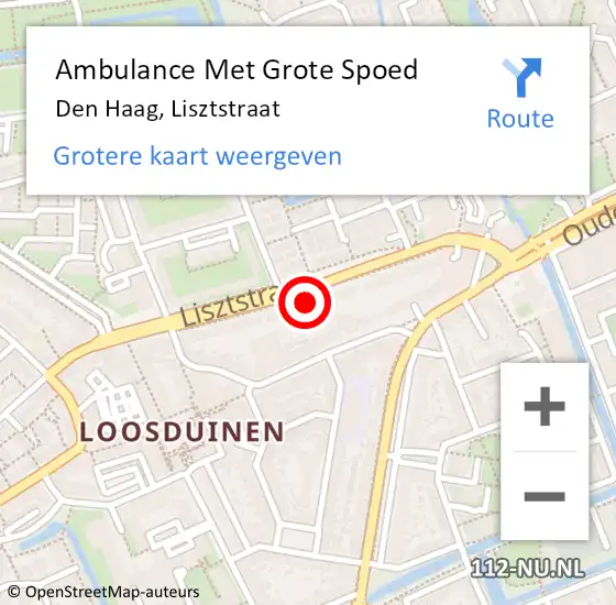 Locatie op kaart van de 112 melding: Ambulance Met Grote Spoed Naar Den Haag, Lisztstraat op 28 augustus 2022 16:28