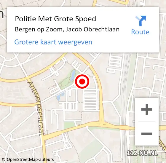 Locatie op kaart van de 112 melding: Politie Met Grote Spoed Naar Bergen op Zoom, Jacob Obrechtlaan op 28 augustus 2022 16:33