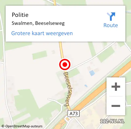 Locatie op kaart van de 112 melding: Politie Swalmen, Beeselseweg op 28 augustus 2022 16:36