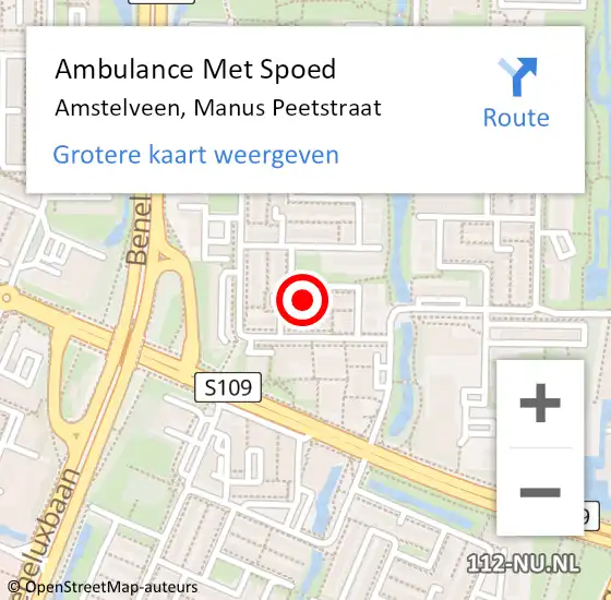 Locatie op kaart van de 112 melding: Ambulance Met Spoed Naar Amstelveen, Manus Peetstraat op 28 augustus 2022 16:56