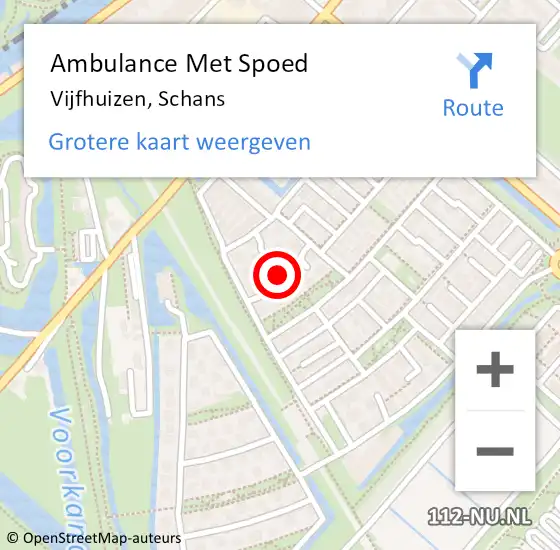 Locatie op kaart van de 112 melding: Ambulance Met Spoed Naar Vijfhuizen, Schans op 28 augustus 2022 17:07