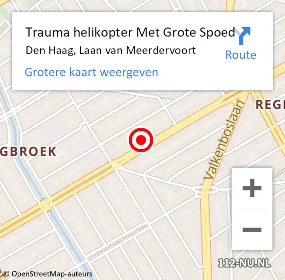 Locatie op kaart van de 112 melding: Trauma helikopter Met Grote Spoed Naar Den Haag, Laan van Meerdervoort op 28 augustus 2022 17:52