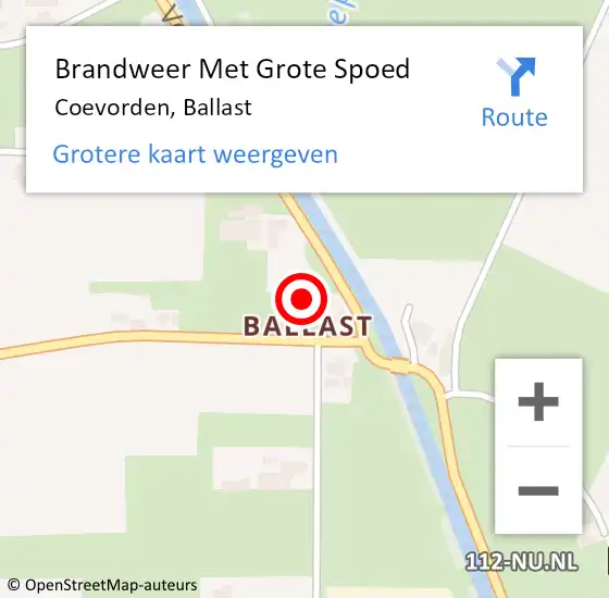 Locatie op kaart van de 112 melding: Brandweer Met Grote Spoed Naar Coevorden, Ballast op 28 augustus 2022 17:56