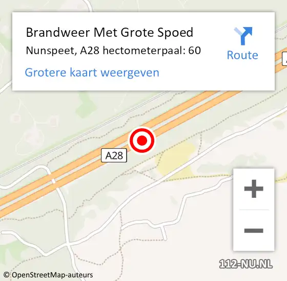 Locatie op kaart van de 112 melding: Brandweer Met Grote Spoed Naar Nunspeet, A28 hectometerpaal: 60 op 28 augustus 2022 18:11