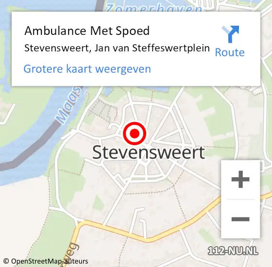 Locatie op kaart van de 112 melding: Ambulance Met Spoed Naar Stevensweert, Jan van Steffeswertplein op 28 juli 2014 00:36