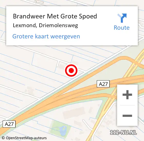 Locatie op kaart van de 112 melding: Brandweer Met Grote Spoed Naar Lexmond, Driemolensweg op 28 augustus 2022 19:20